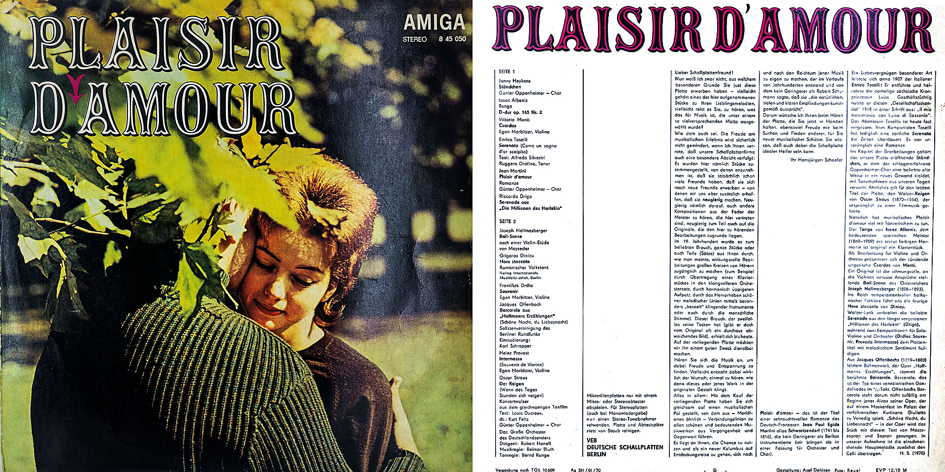 Plaisir D' Amour - Jonny Heykens / Isaac Albeniz / Enrico Toselli u.v.a.m, Großes Orchester des Deutschlandsenders, Leitung Robert Hanell